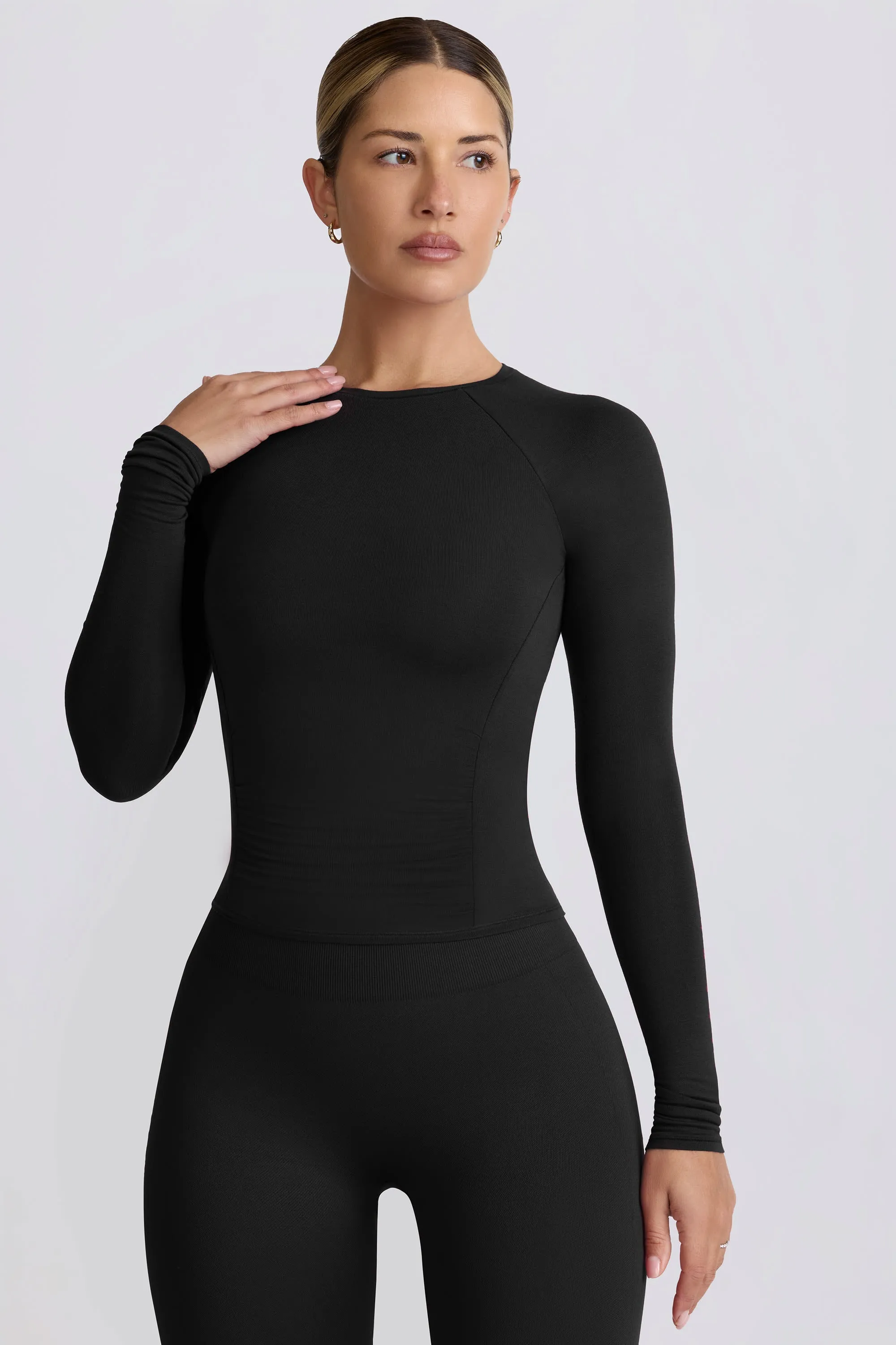 Tencel Modal Ruched Long-Sleeve Top in Black