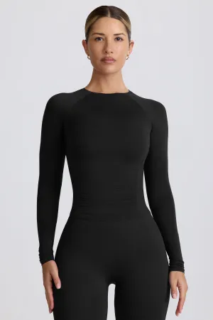 Tencel Modal Ruched Long-Sleeve Top in Black