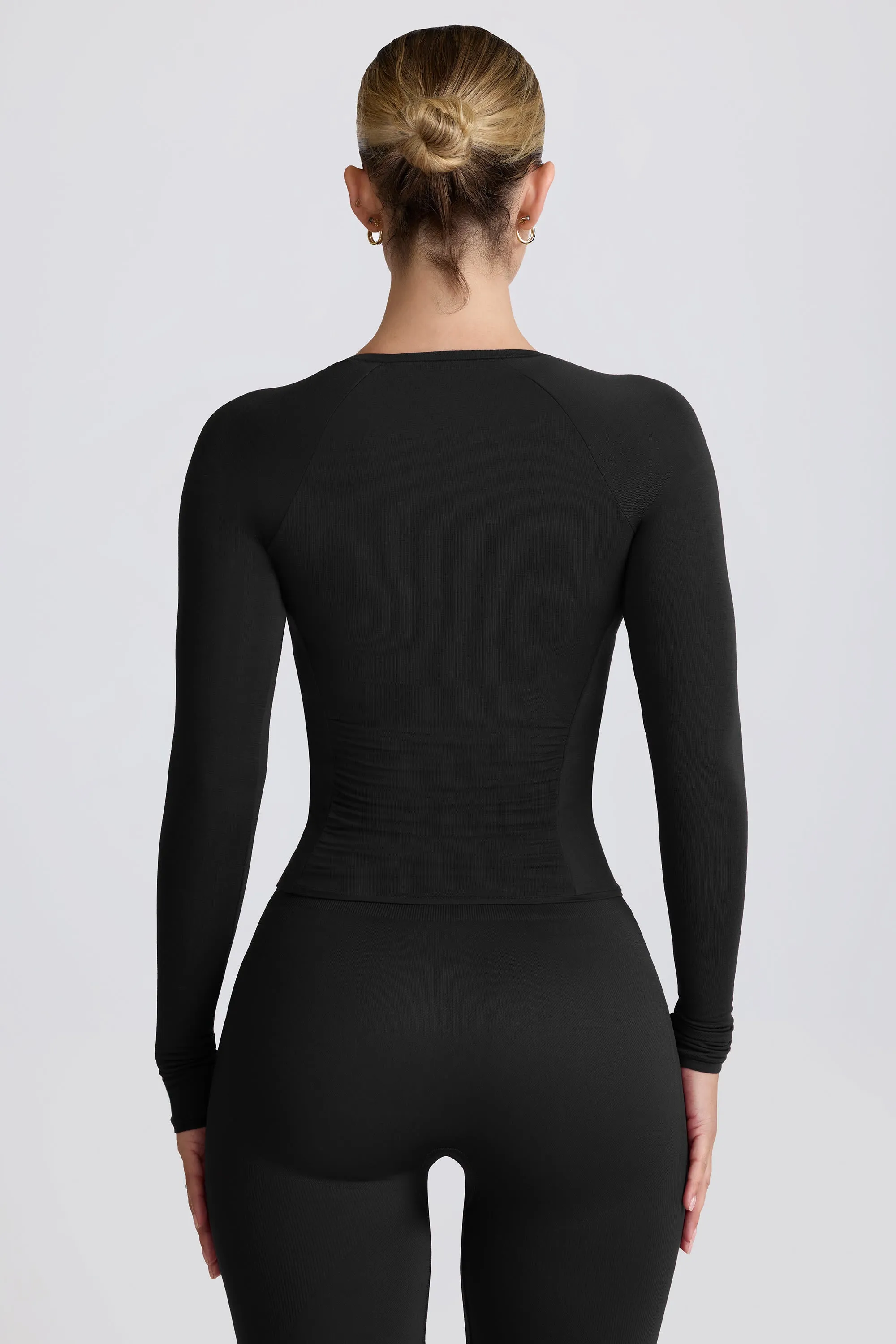 Tencel Modal Ruched Long-Sleeve Top in Black