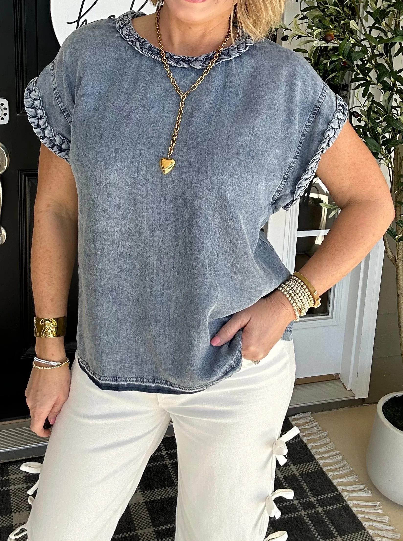 The Madelyn Braided Top | Blue Denim