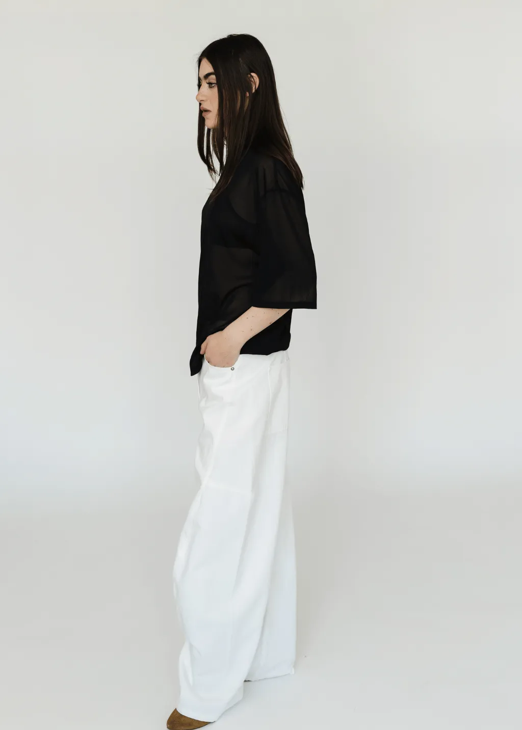 Tibi Sheer Gauze Easy T in Black