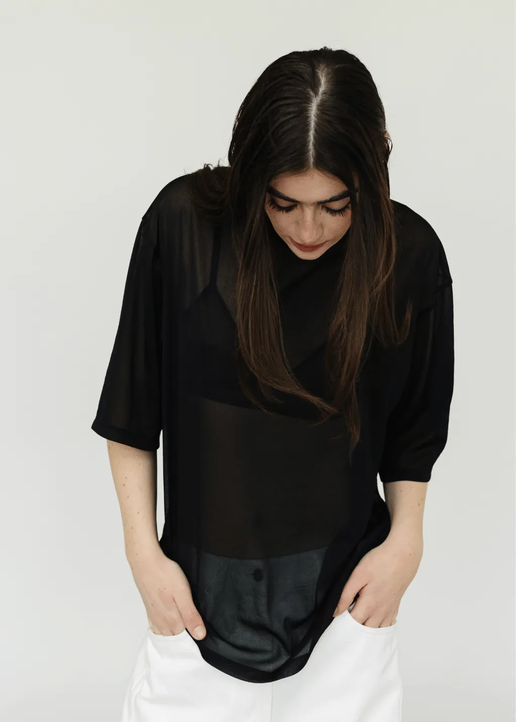 Tibi Sheer Gauze Easy T in Black