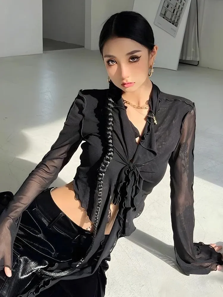 Tie Front Mesh Top