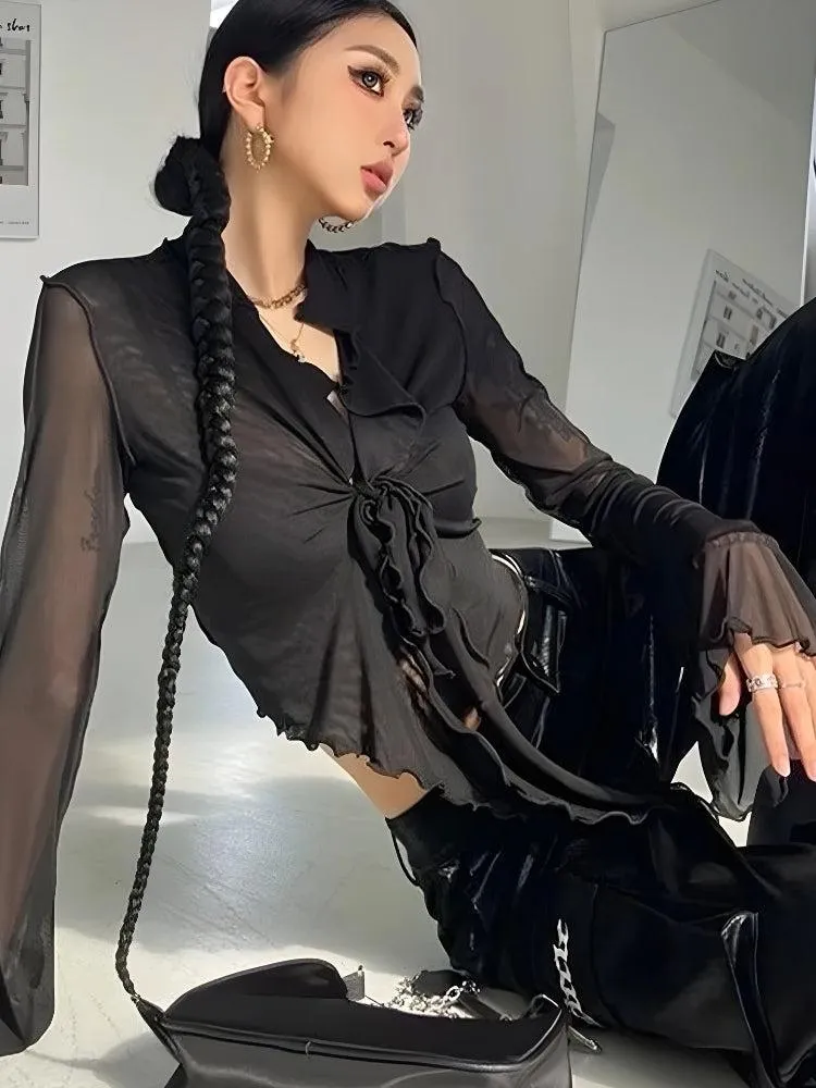 Tie Front Mesh Top