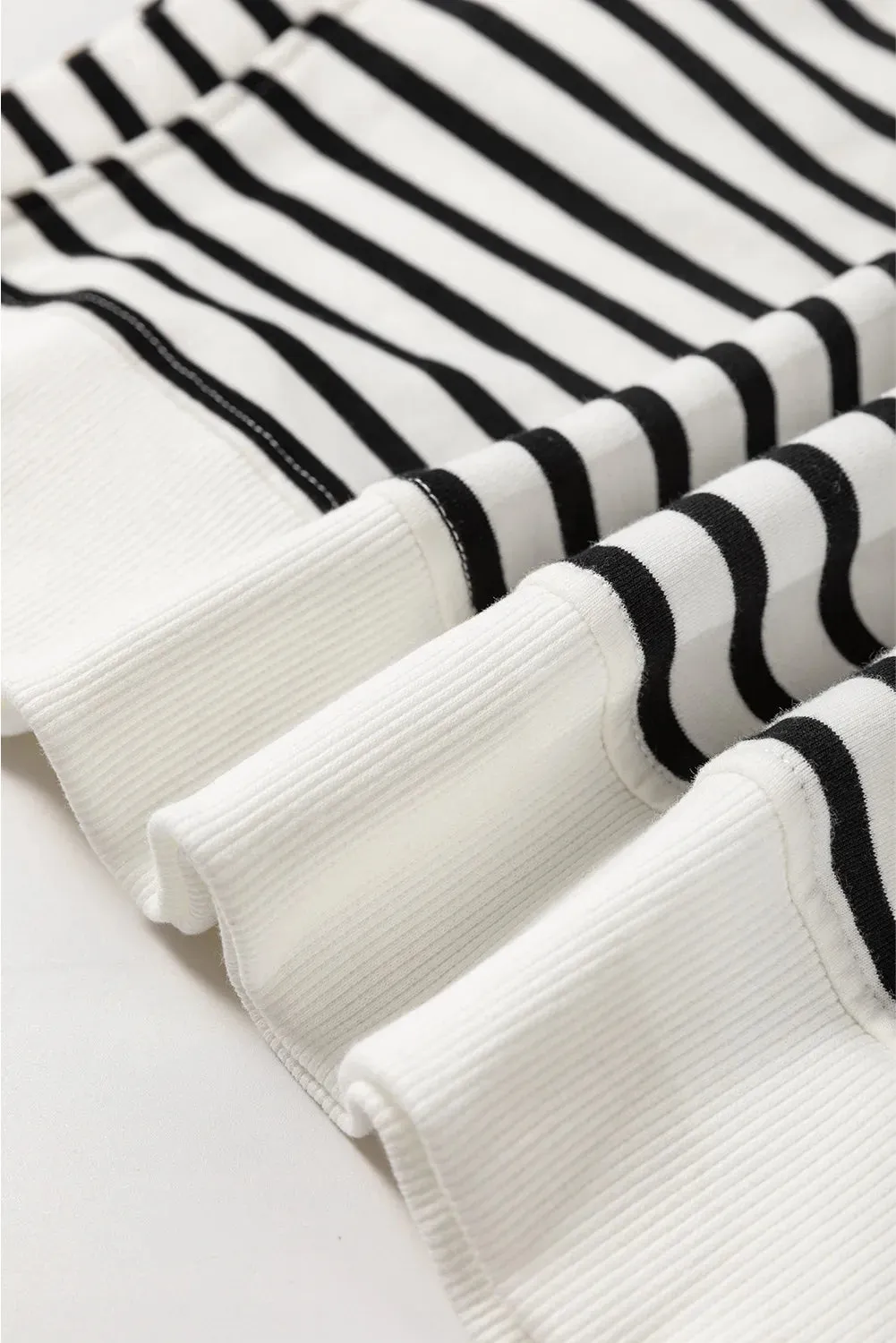 Tiyah Slit Striped Round Neck Long Sleeve Sweatshirt