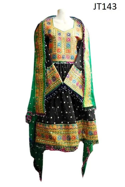 Traditional Afghan Bridal Hand Embroidered Black Dress
