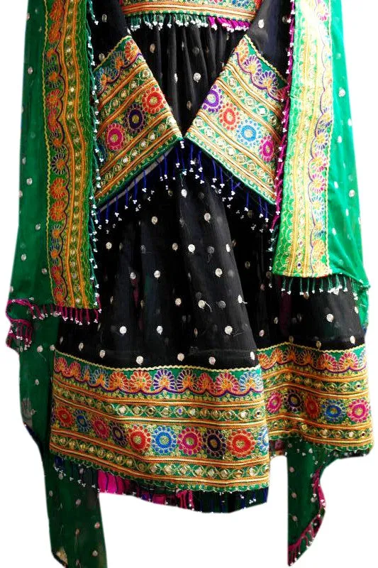 Traditional Afghan Bridal Hand Embroidered Black Dress