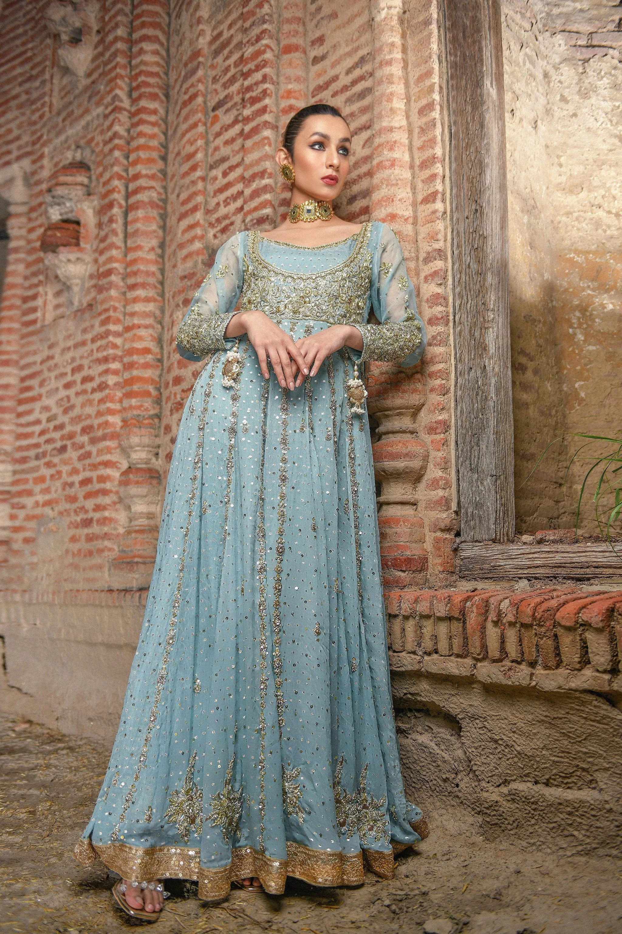 Traditional Anarkali Pishwas with Lehenga Dress #BS718