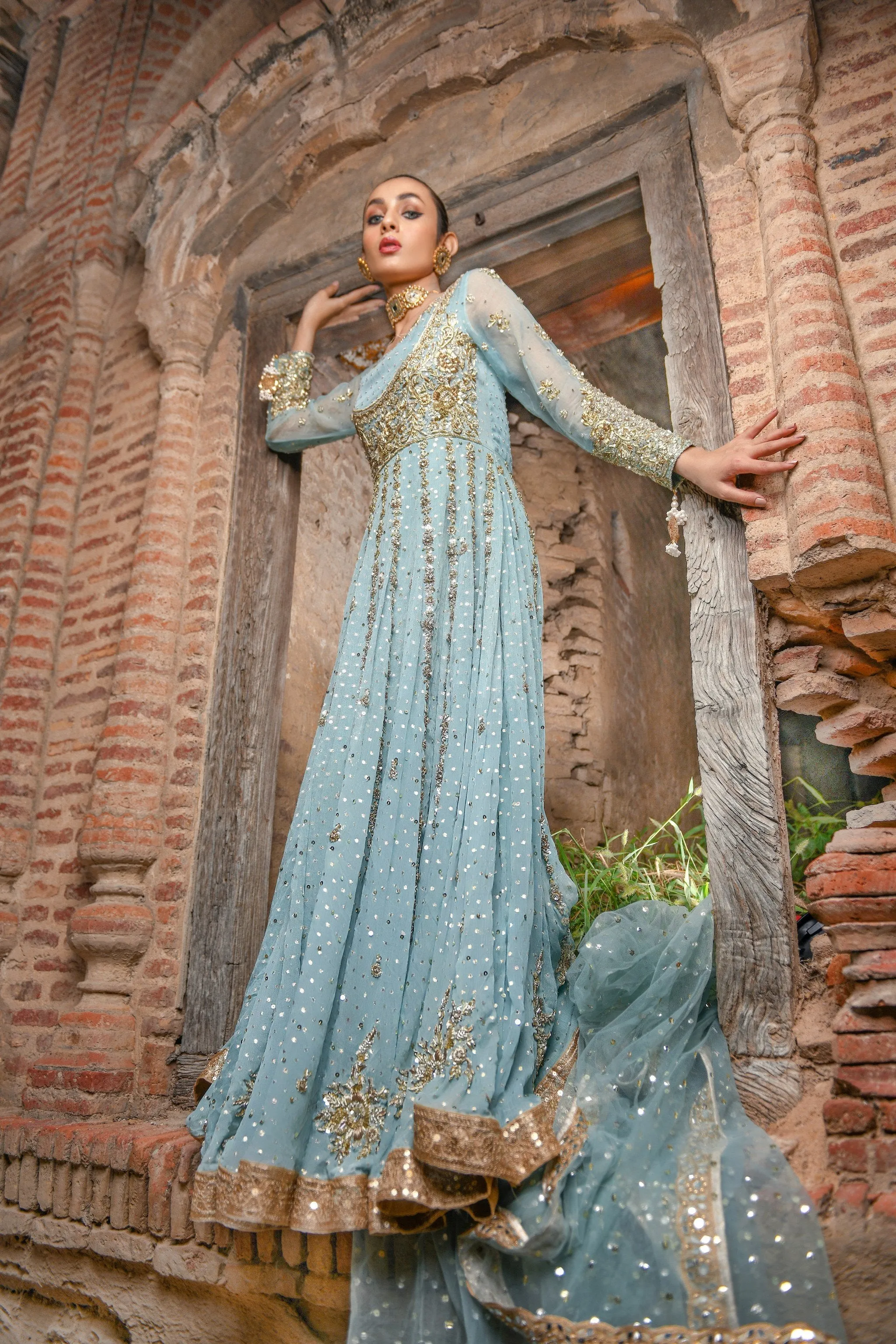 Traditional Anarkali Pishwas with Lehenga Dress #BS718