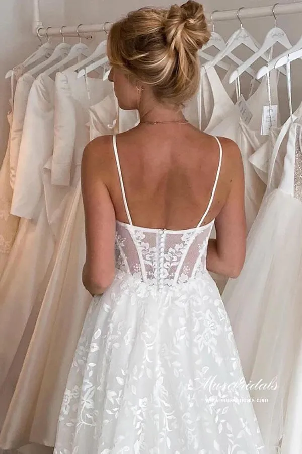 Tulle A-line Sweetheart Lace Wedding Dresses With Detachable Sleeves, MW875
