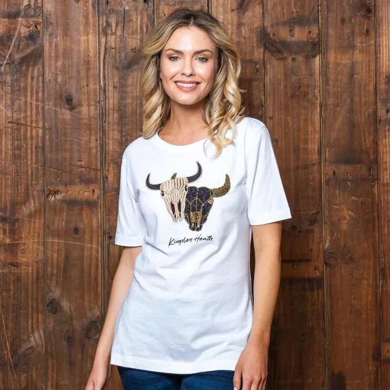Twin Beaded Skull Regular Crew Tee - Pelican