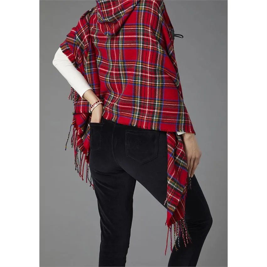 Valencia Hooded Plaid Ruana with Toggle