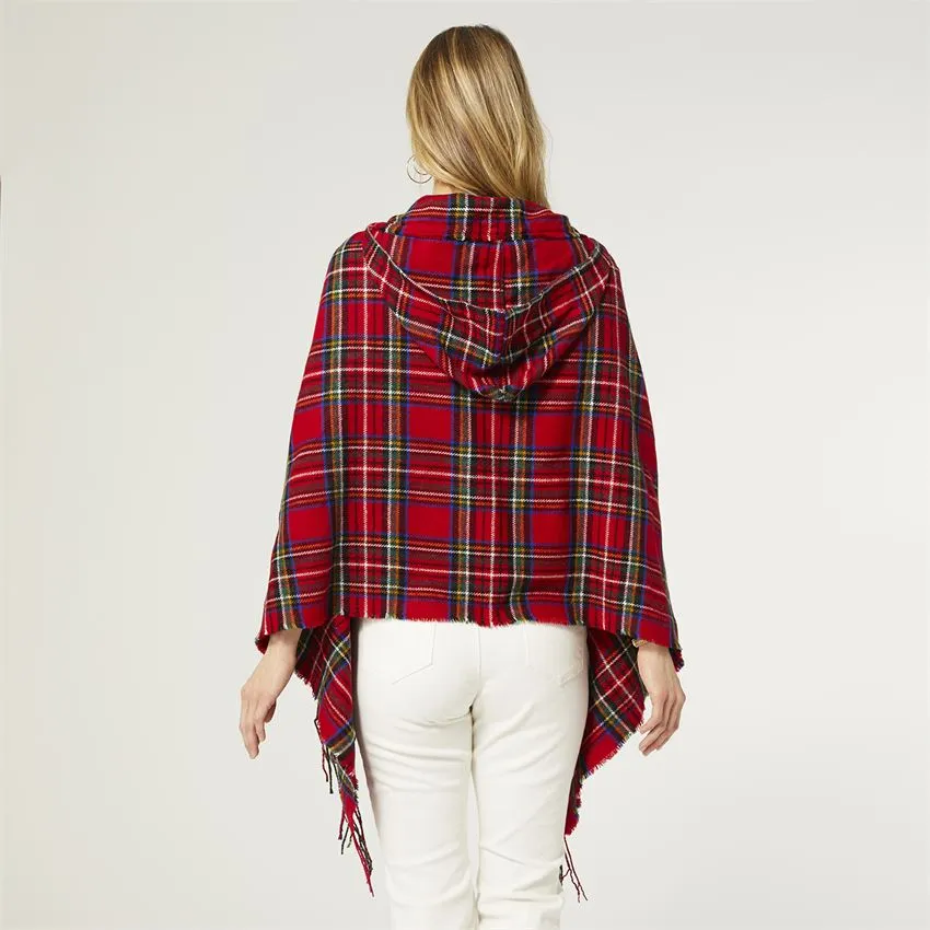 Valencia Hooded Plaid Ruana with Toggle