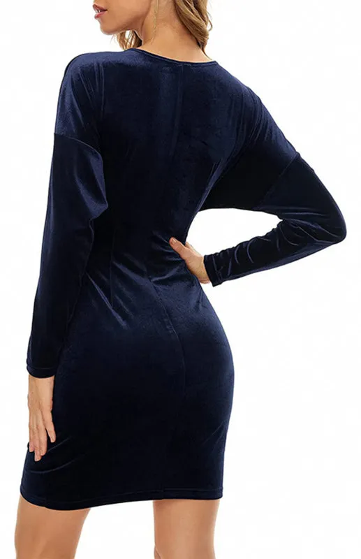 Velvet Wrap-Style Cocktail Dress with V-Neck and Split Hem