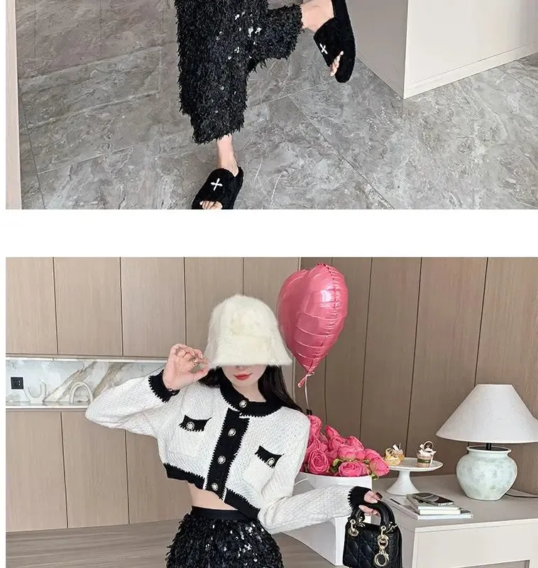Vintage A-Line Sequin Tassel Feather Skirt | Elegant Black Office Lady Long Skirt