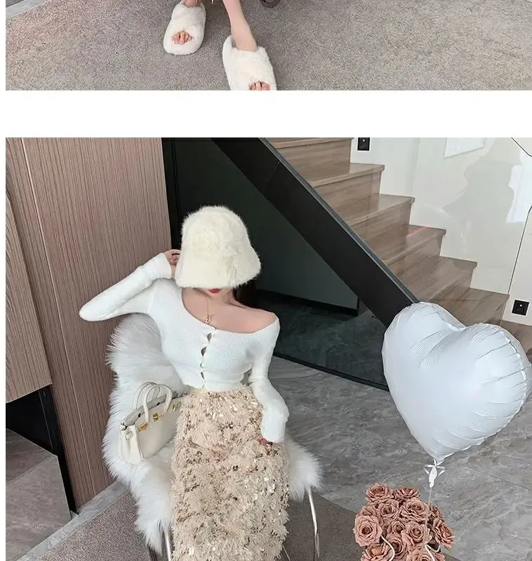 Vintage A-Line Sequin Tassel Feather Skirt | Elegant Black Office Lady Long Skirt