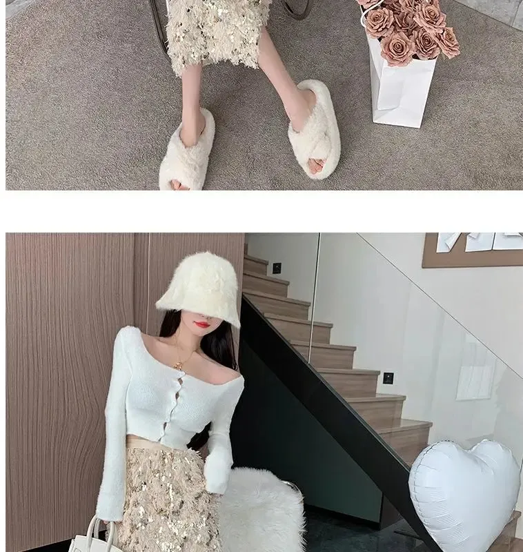 Vintage A-Line Sequin Tassel Feather Skirt | Elegant Black Office Lady Long Skirt
