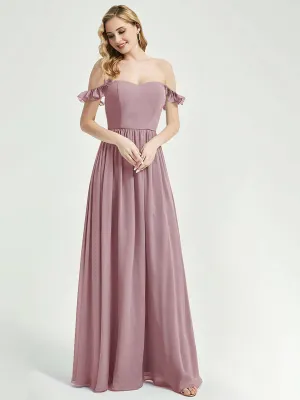 Vintage Mauve Detachable Straps Convertible Chiffon Bridesmaid Dress