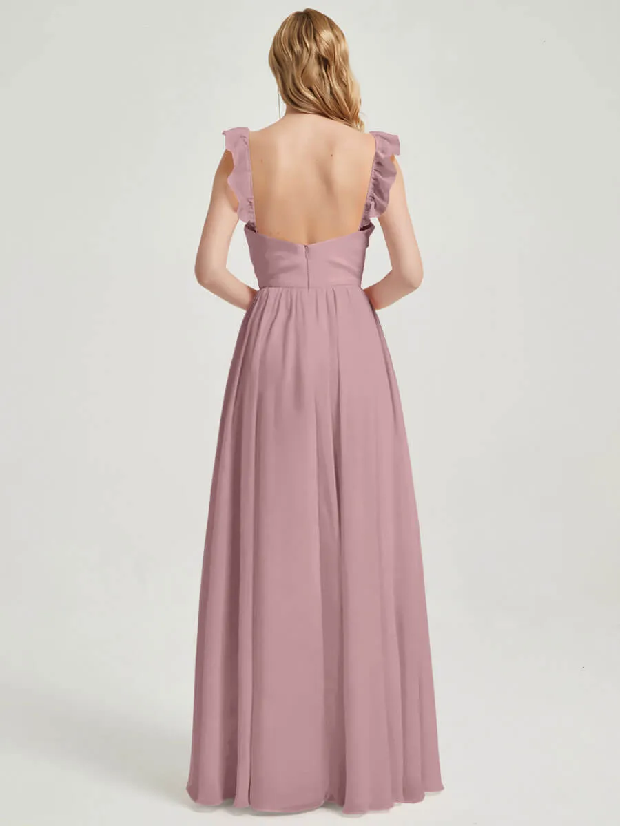 Vintage Mauve Detachable Straps Convertible Chiffon Bridesmaid Dress