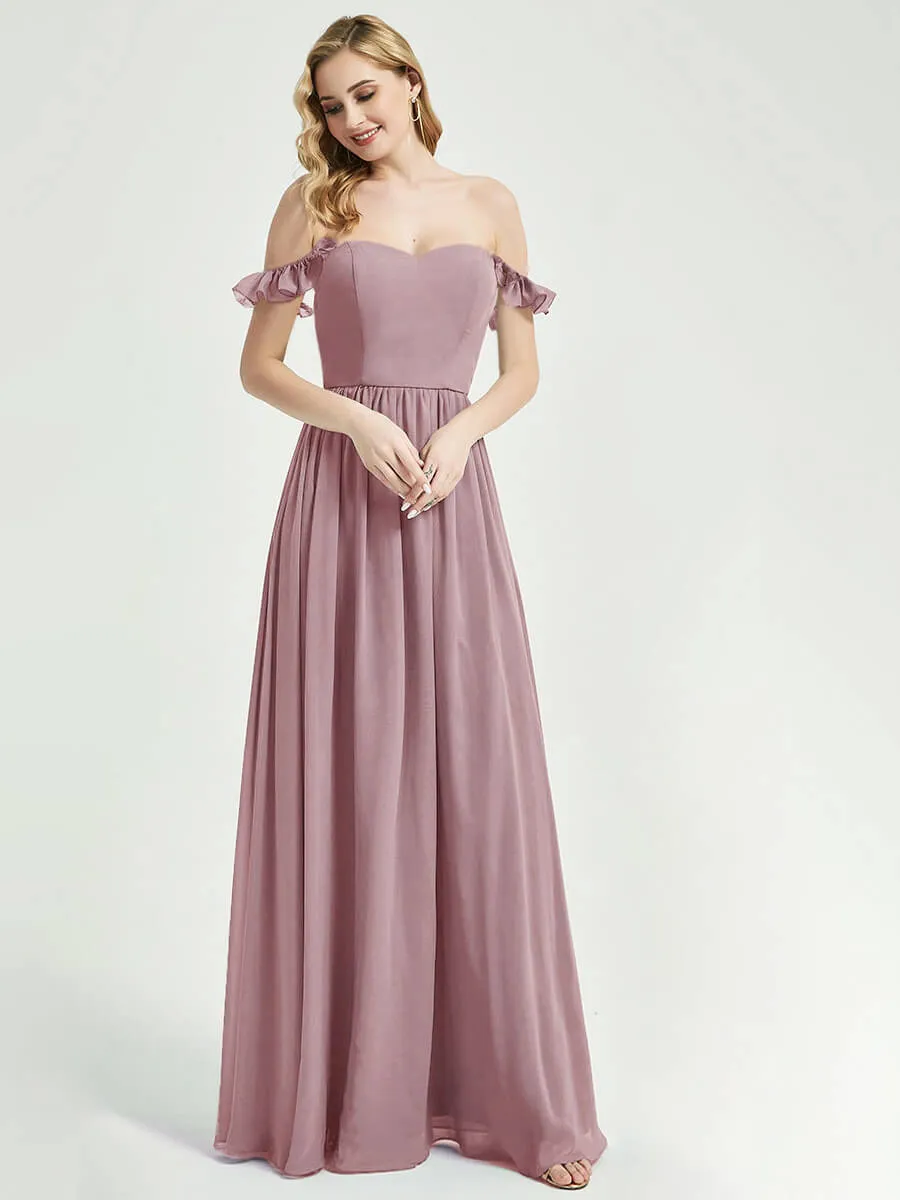 Vintage Mauve Detachable Straps Convertible Chiffon Bridesmaid Dress