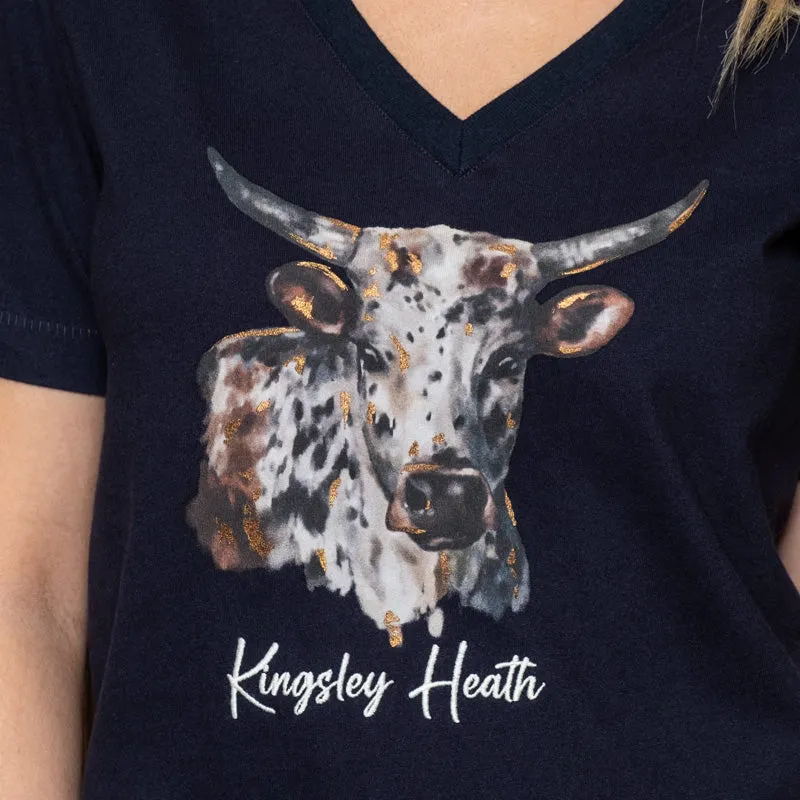 Watercolour Nguni V-Neck Shabby Tee - Midnight