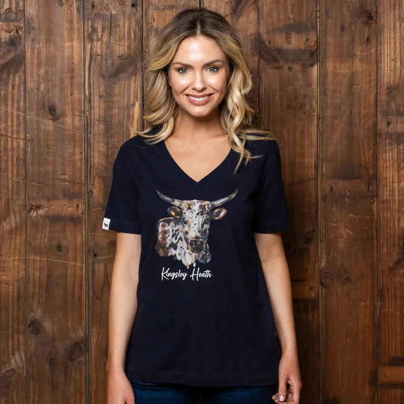 Watercolour Nguni V-Neck Shabby Tee - Midnight