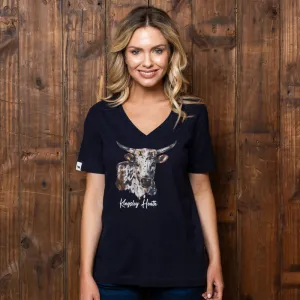 Watercolour Nguni V-Neck Shabby Tee - Midnight