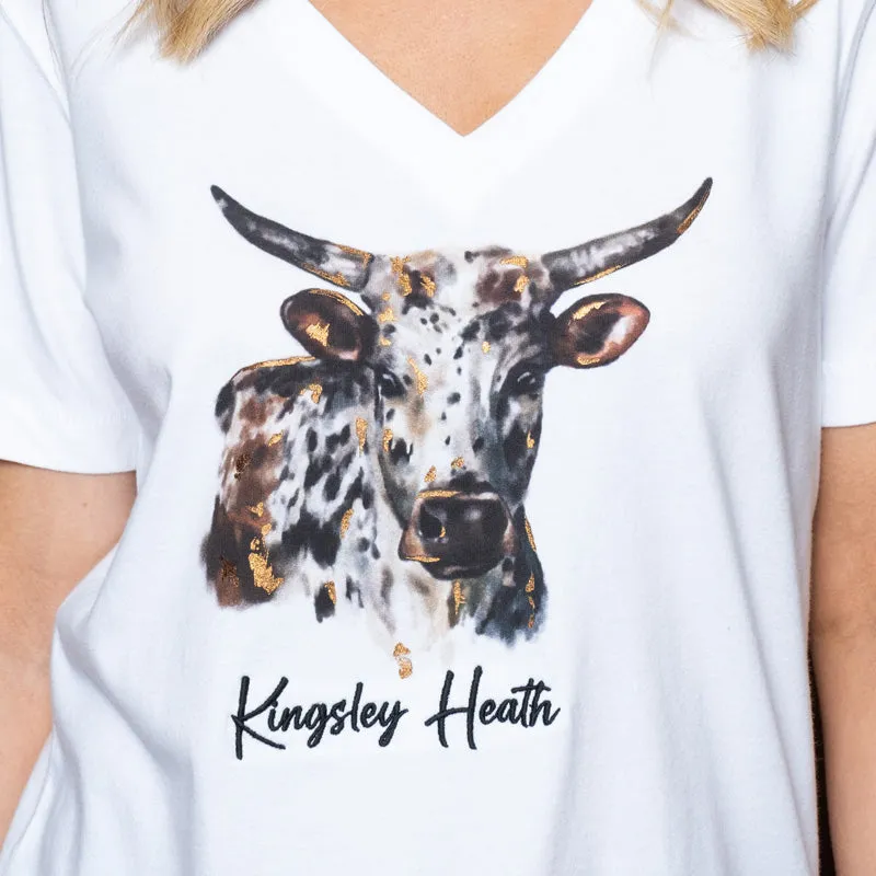 Watercolour Nguni V-Neck Shabby Tee - Pelican