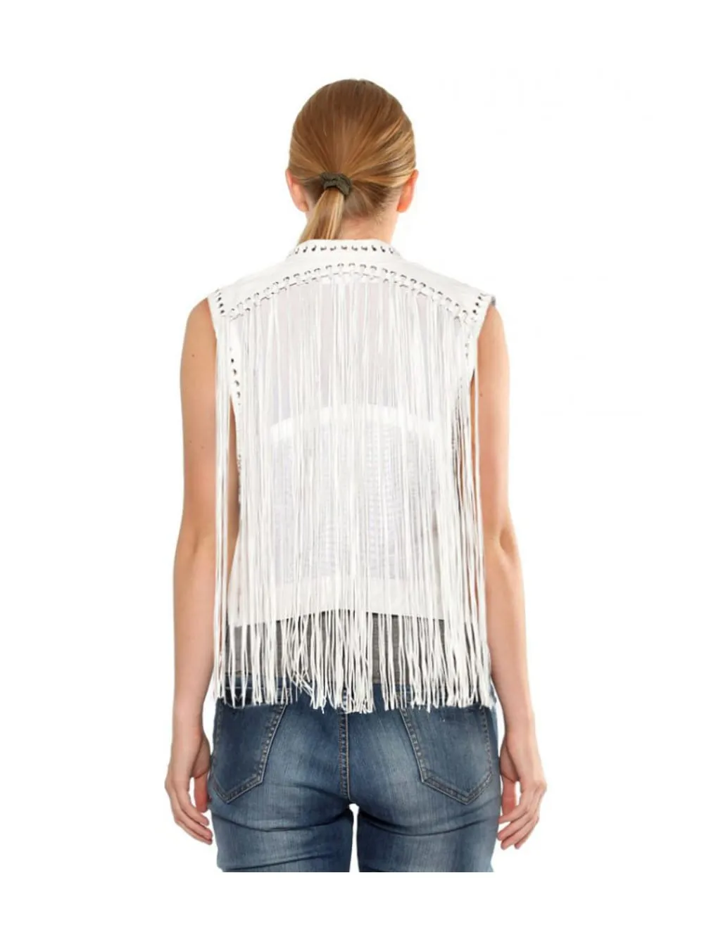 White Fringe Leather Vest