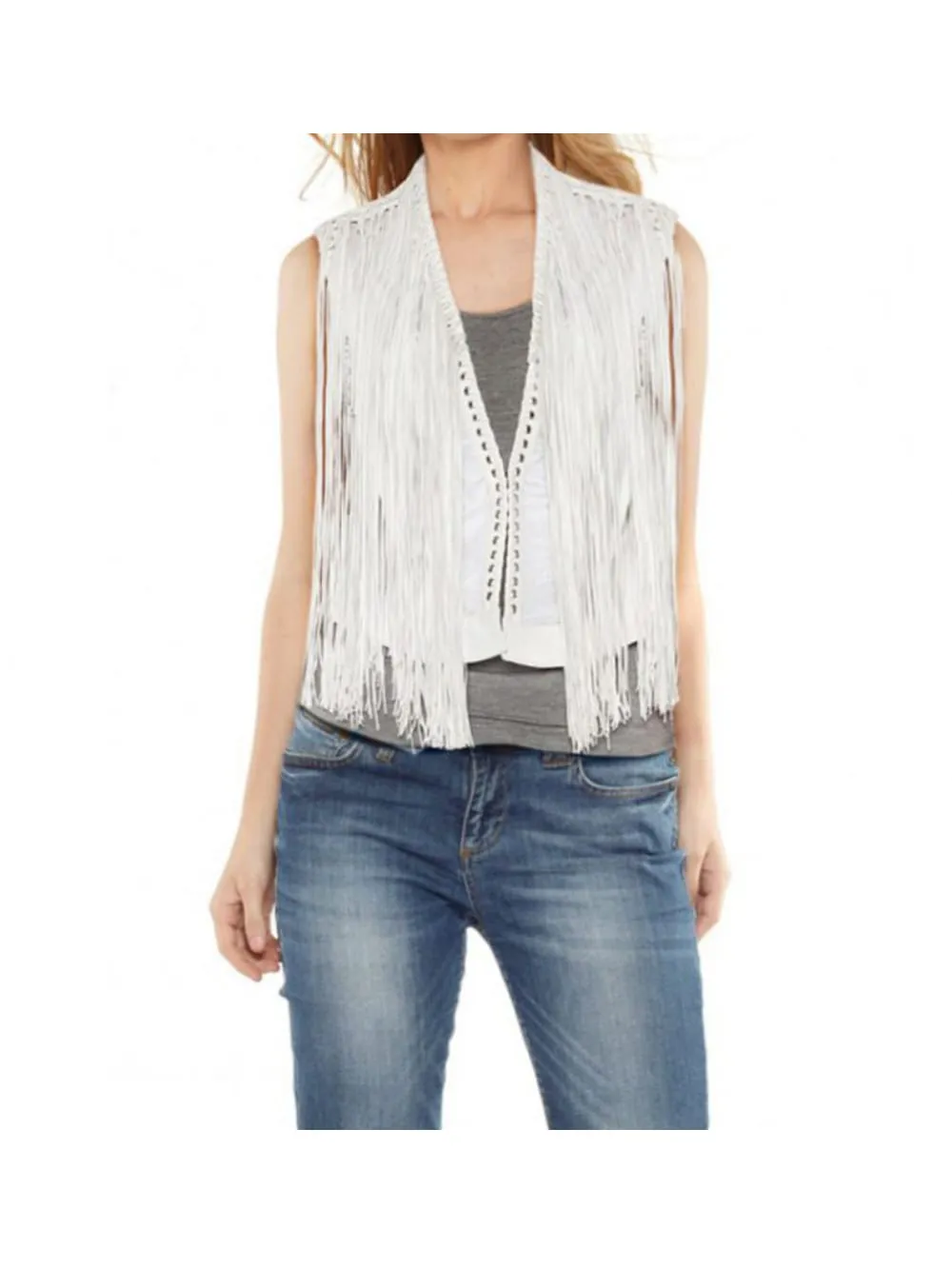 White Fringe Leather Vest