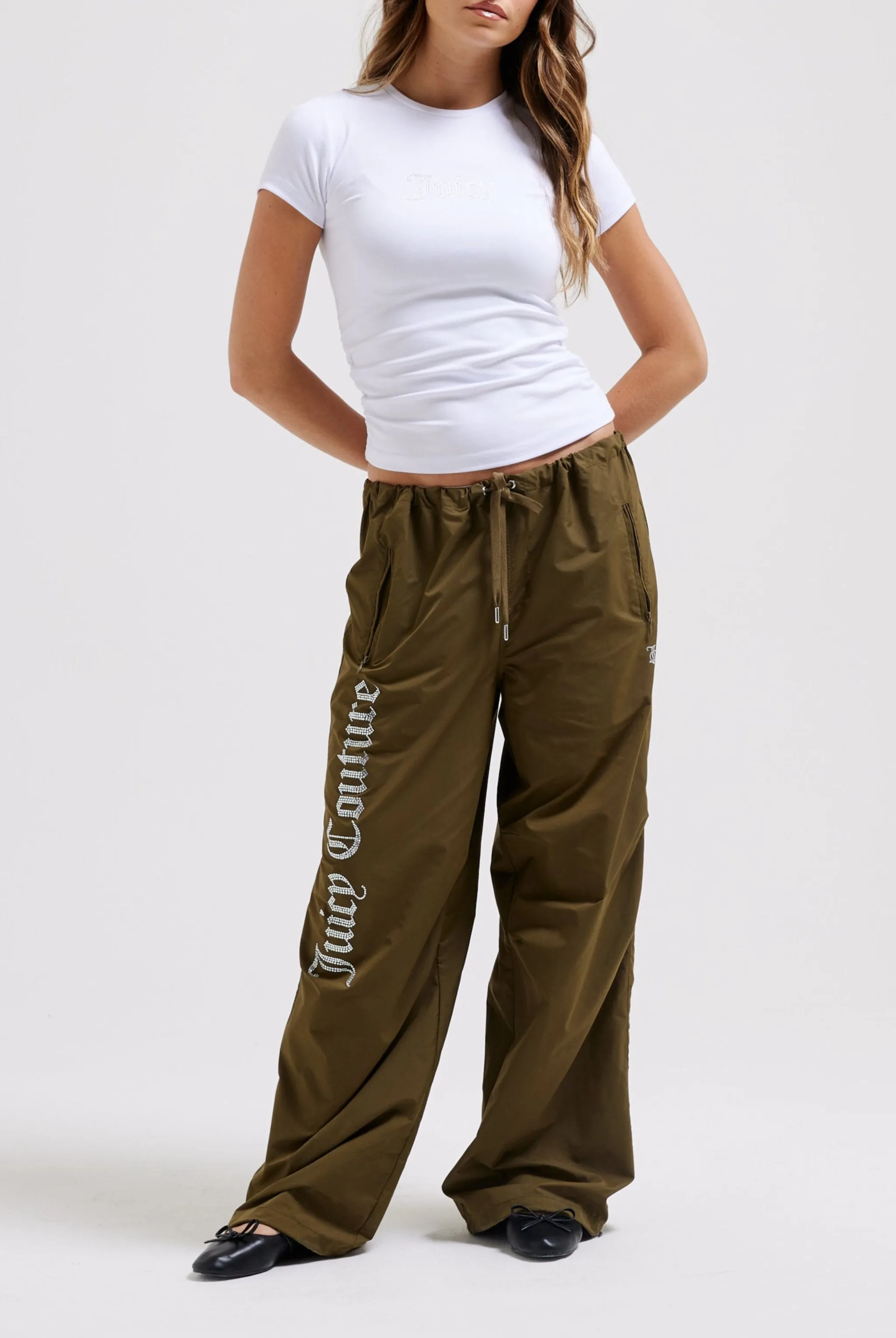 WHITE JERSEY DIAMANTÉ RUCHED TEE