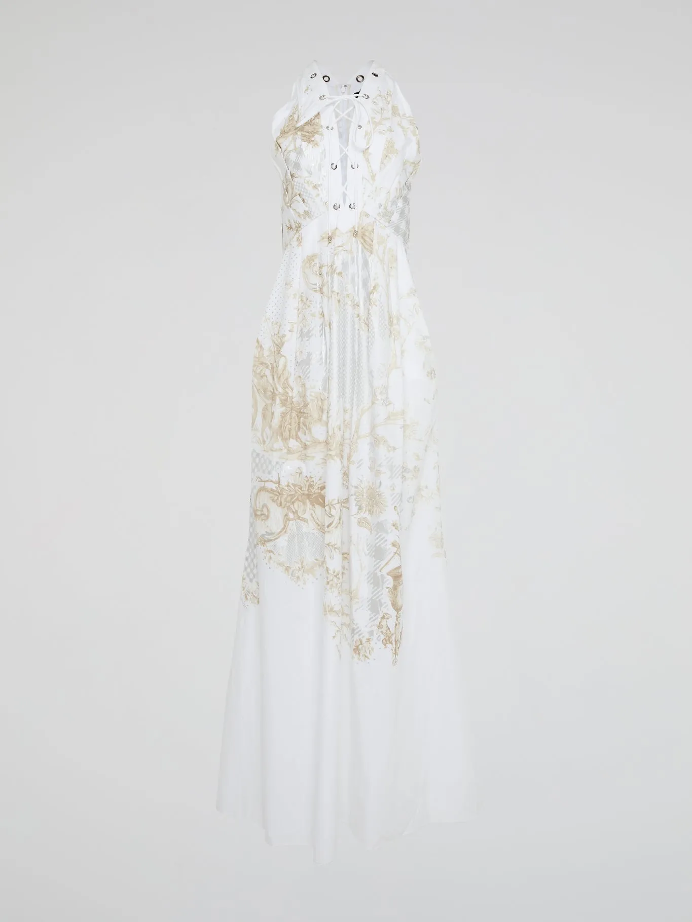 White Printed Lace Up Maxi Dress