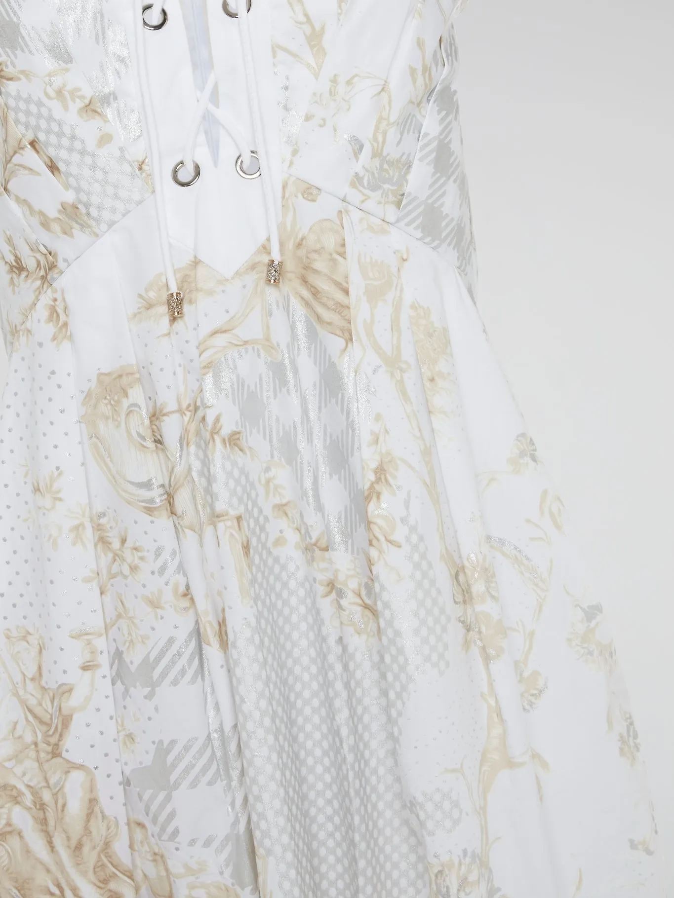 White Printed Lace Up Maxi Dress