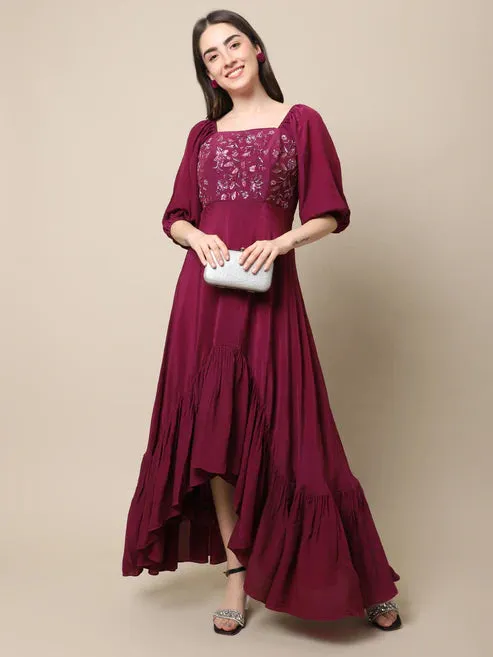 Wine Ruffle Dress