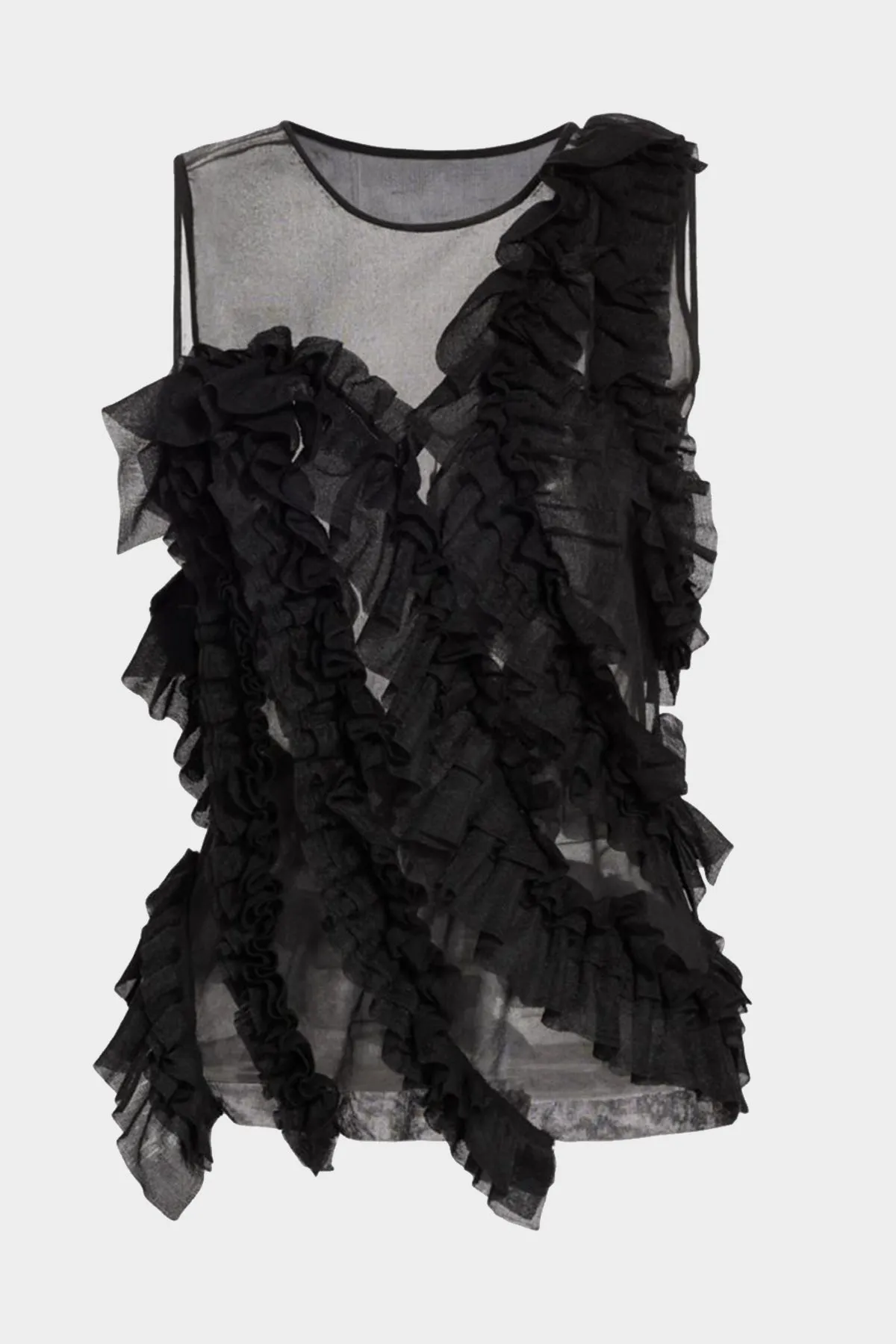 Winnifred Sheer Frilly Top in Noir