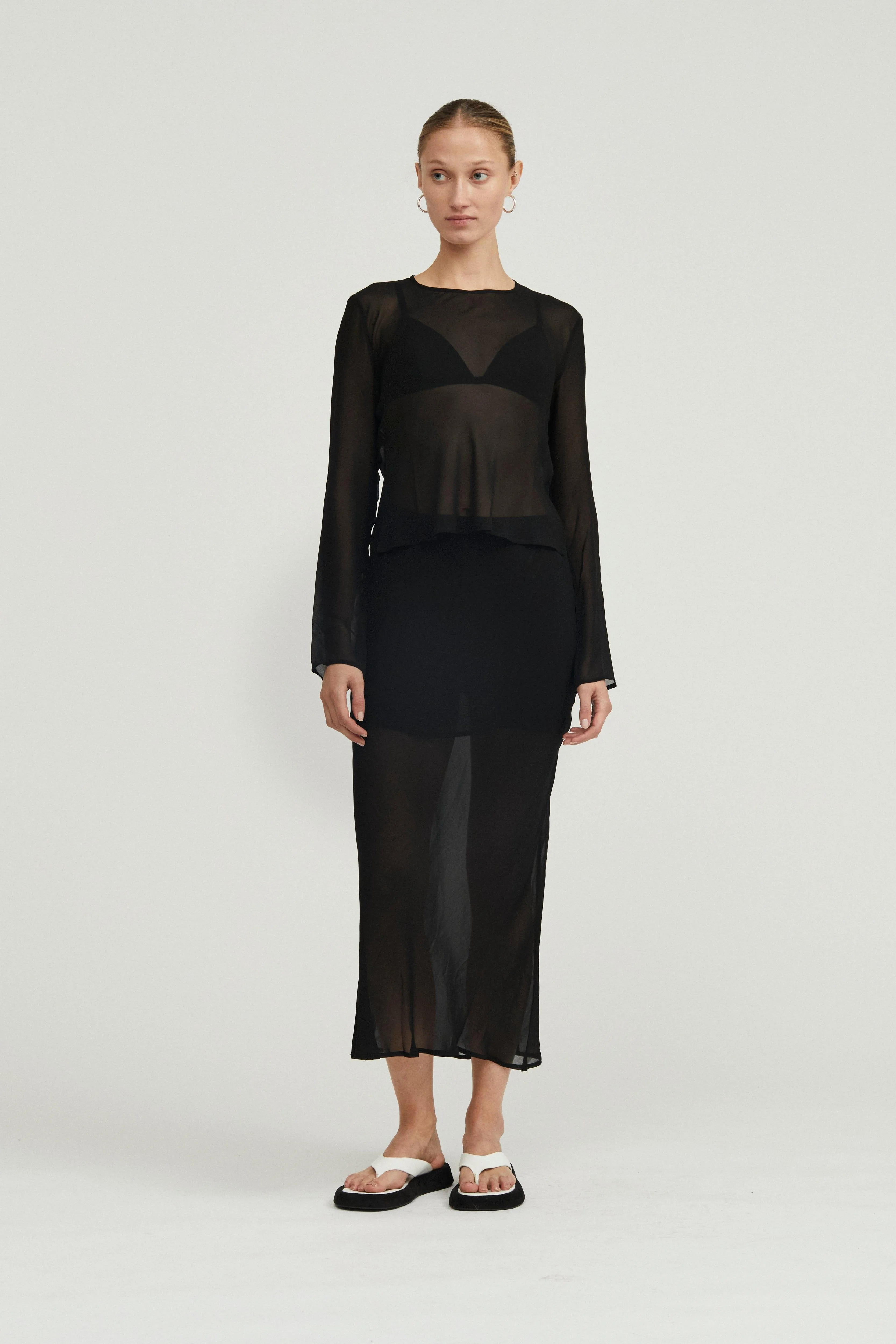 WISTERIA SHEER BIAS BLOUSE | BLACK