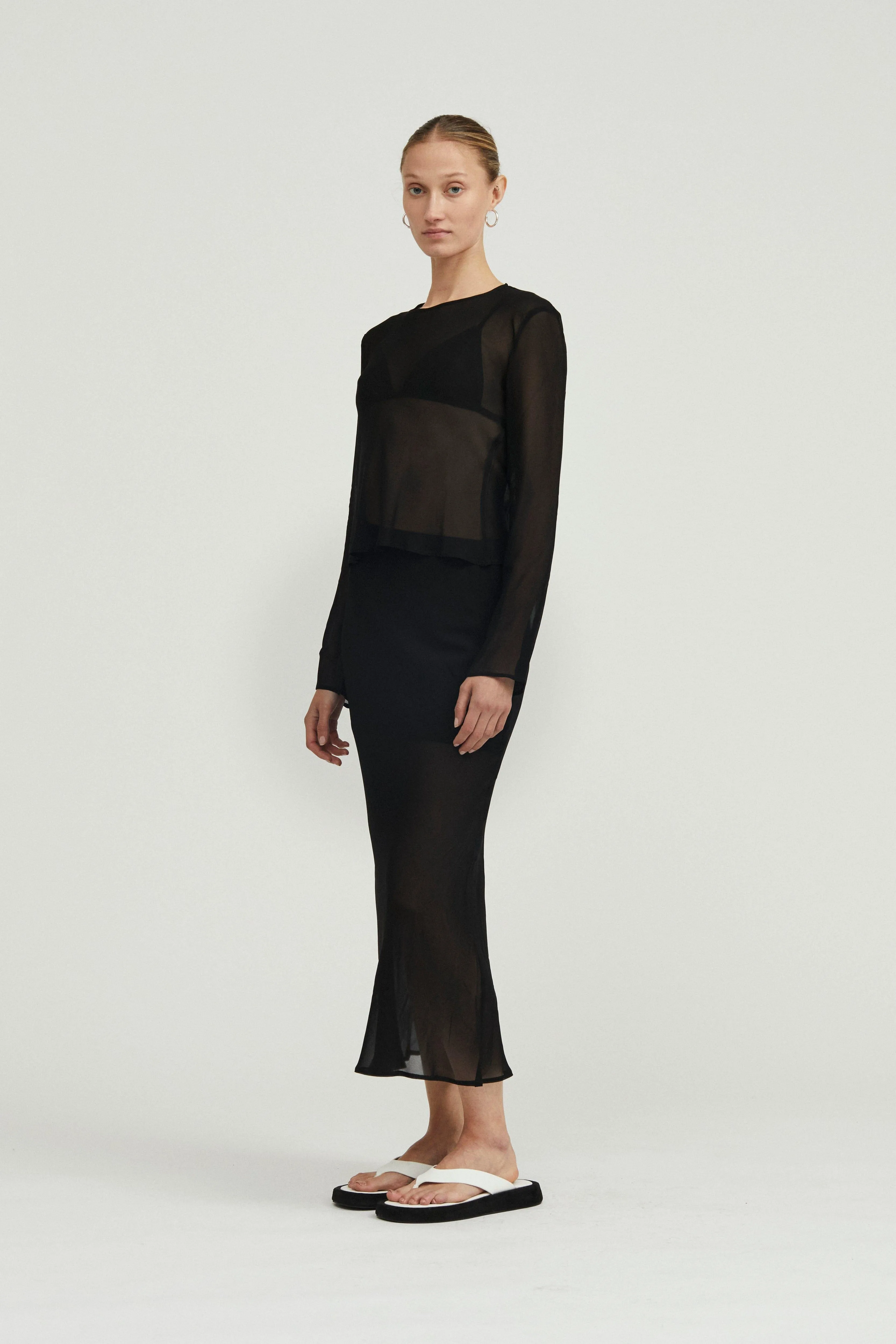 WISTERIA SHEER BIAS BLOUSE | BLACK