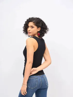 Women Black Box Back Front Ruched Top
