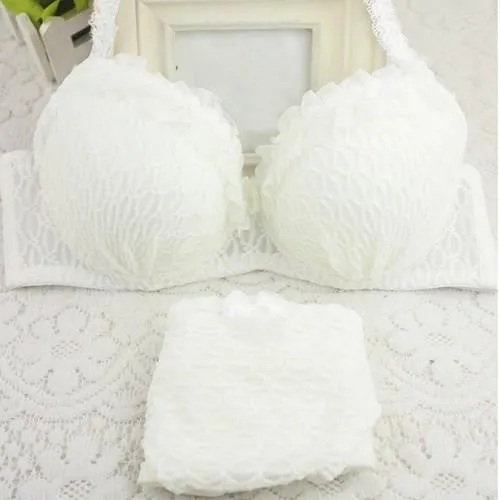 Women Bra Set Adjustable Strap Ruffle Push-Up 3/4 Cup Lace Underwear Bra Set 32-36 B