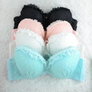 Women Bra Set Adjustable Strap Ruffle Push-Up 3/4 Cup Lace Underwear Bra Set 32-36 B
