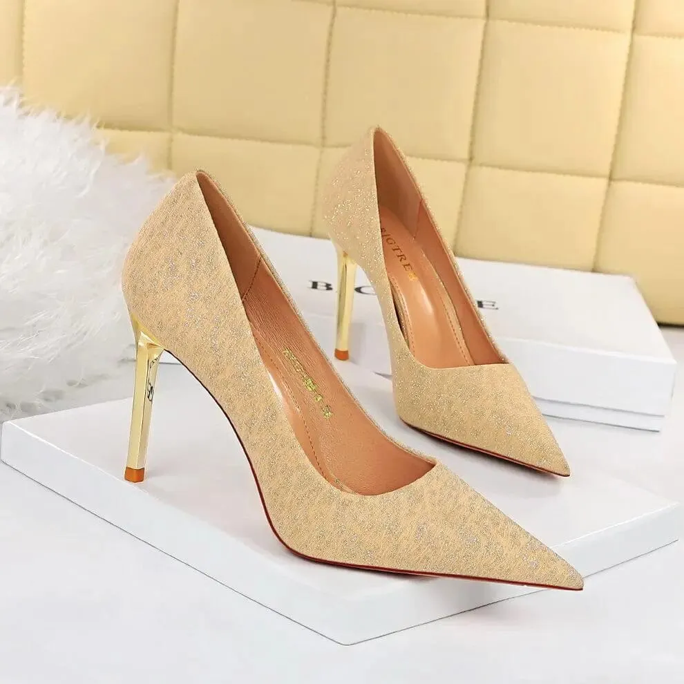 Women Pumps Fashionable Silk Satin Pointed-toe Mujer Shoes Wrap-toe Shallow High Heels Pumps Ladies Annual Meeting Shoe
