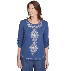 Women's Embroidery Centered Tie Sleeve Top - 98451