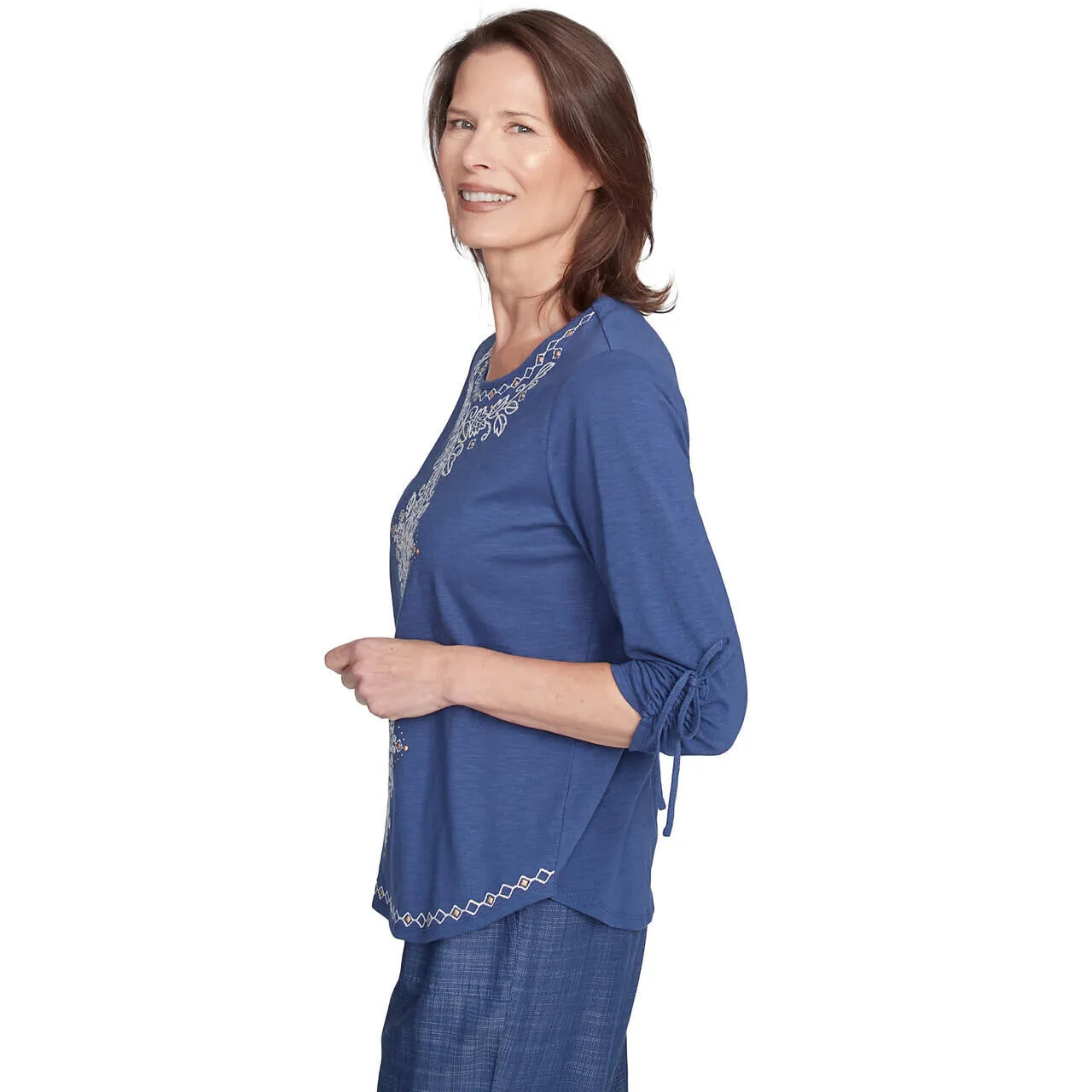 Women's Embroidery Centered Tie Sleeve Top - 98451