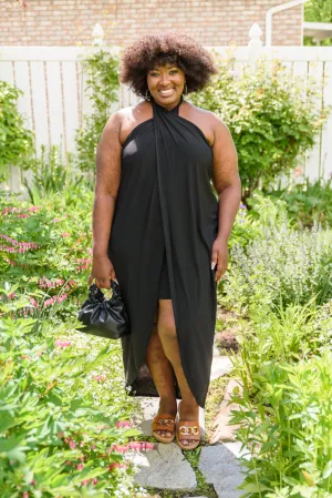 Women's Halter Top Black Belted Wrap Convertible Dress