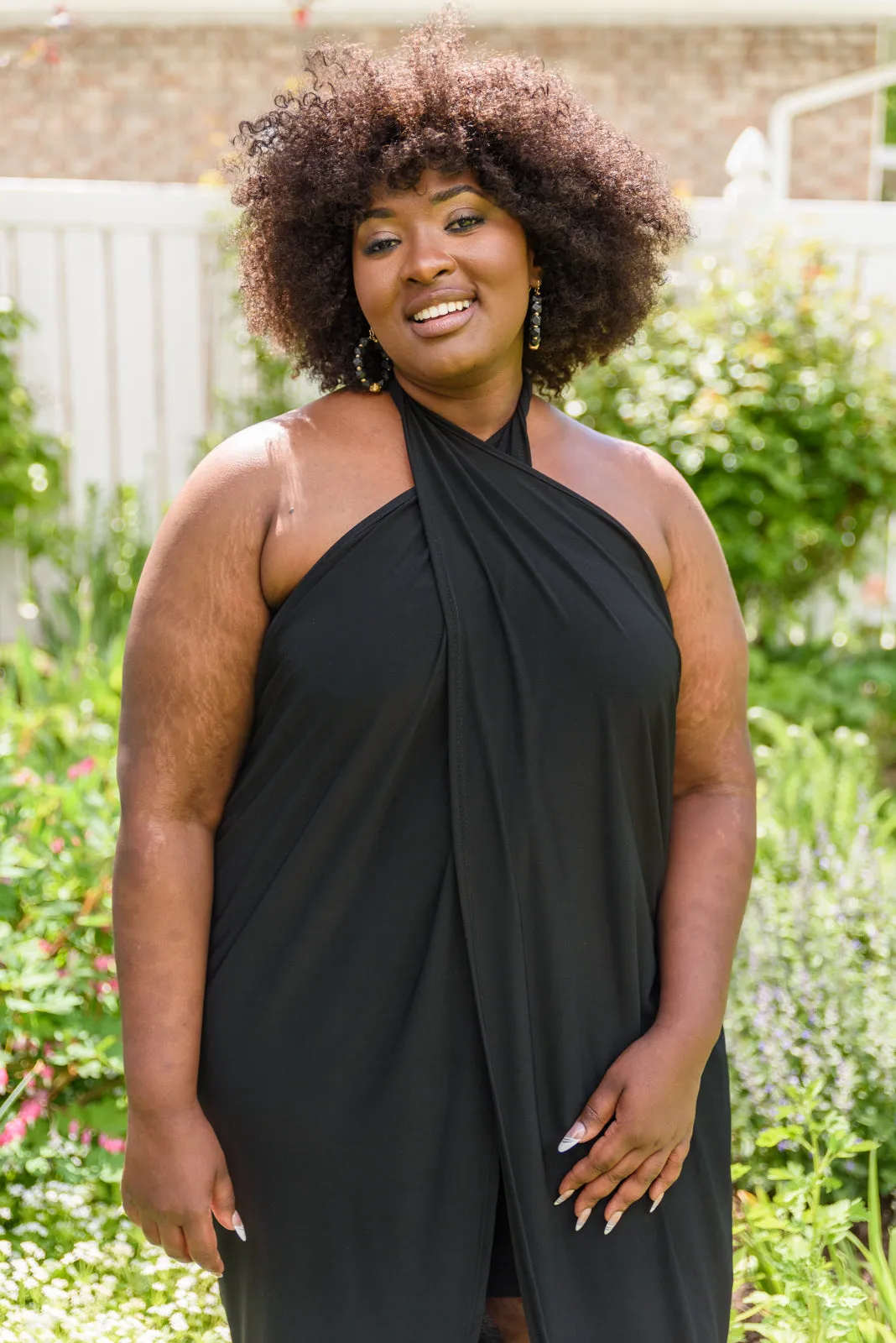 Women's Halter Top Black Belted Wrap Convertible Dress