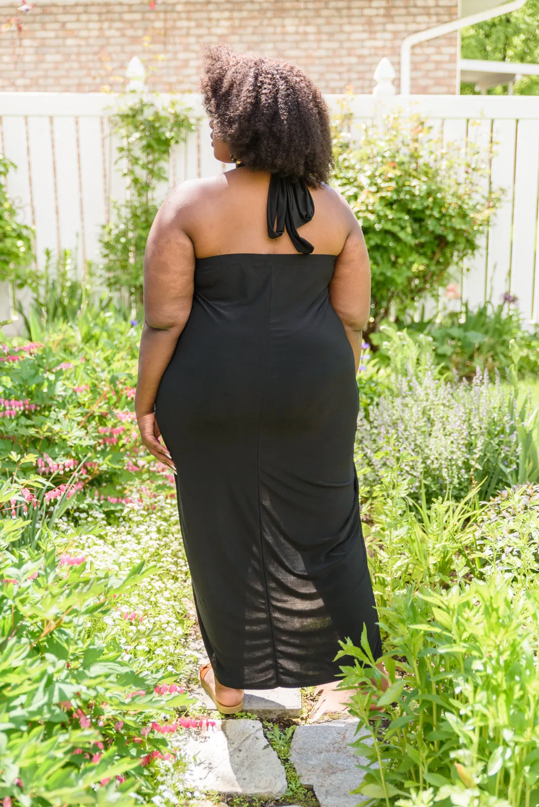 Women's Halter Top Black Belted Wrap Convertible Dress