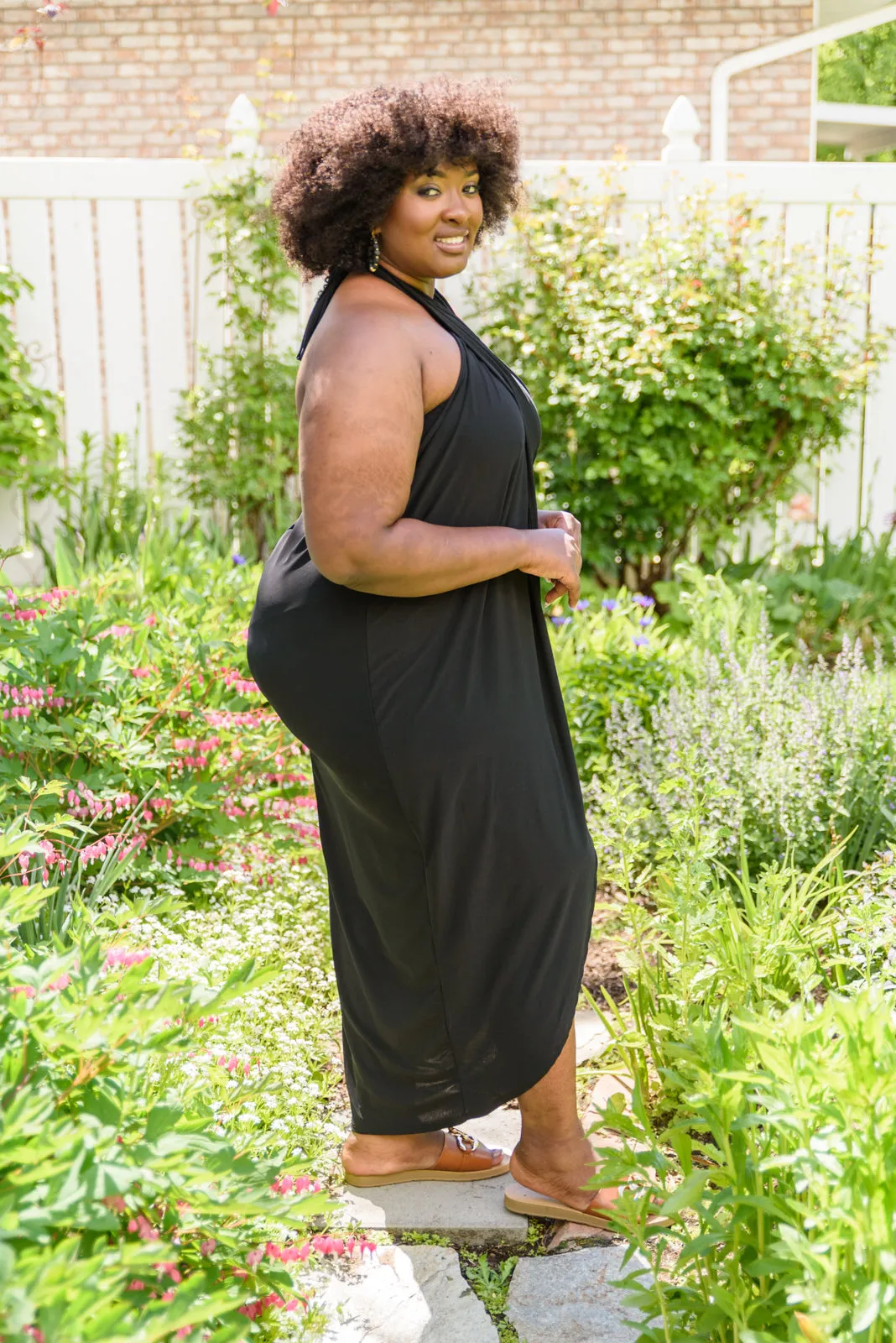 Women's Halter Top Black Belted Wrap Convertible Dress