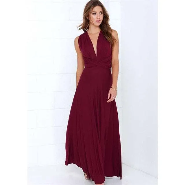 Women's Multiway Wrap Convertible Dress Boho Maxi Club Red Dress