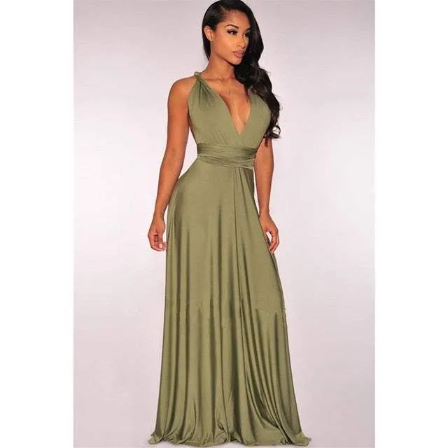 Women's Multiway Wrap Convertible Dress Boho Maxi Club Red Dress