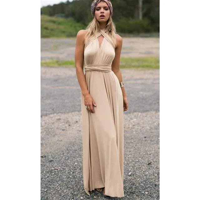 Women's Multiway Wrap Convertible Dress Boho Maxi Club Red Dress